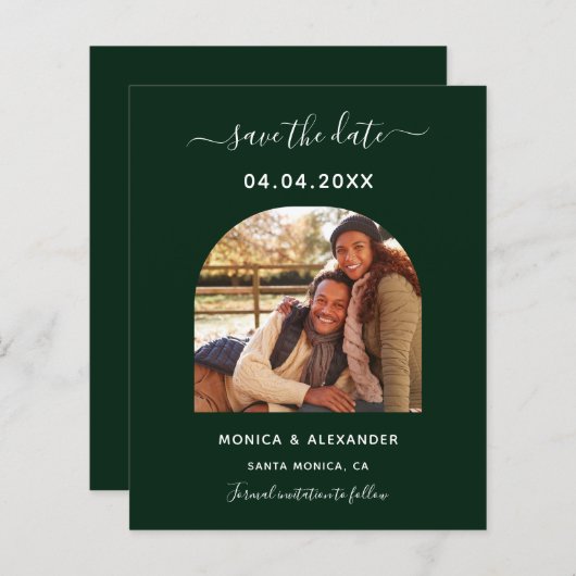 Emerald green foto arch bruiloft Save the Date (Voorkant / Achterkant)