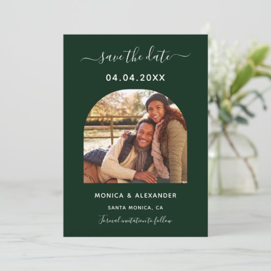 Emerald green foto bruiloft Save the Date (Staand voorkant)