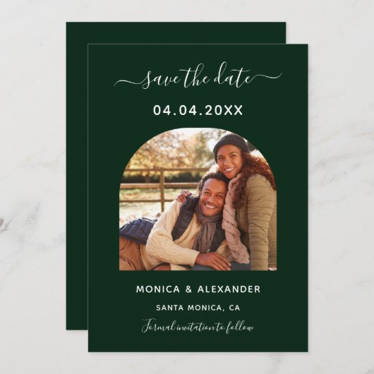 Emerald green foto bruiloft Save the Date (Voorkant / Achterkant)