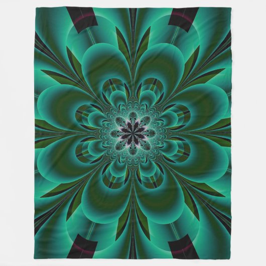 Emerald Green Fractal Flower Fleece Deken (Voorkant)