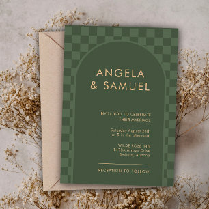 Emerald Green Gecontroleerde Modern Wedding Uitnod Kaart