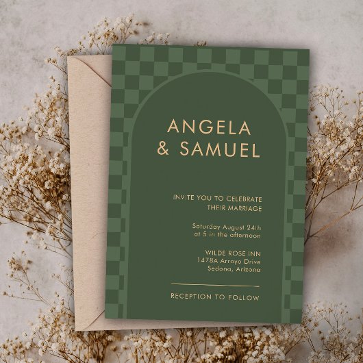 Emerald Green Gecontroleerde Modern Wedding Uitnod Kaart