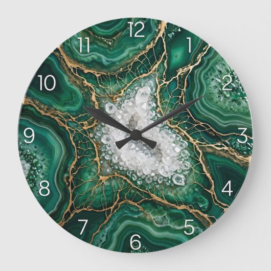 Emerald Green Geode Epoxy Wall Clock Grote Klok (Voorkant)