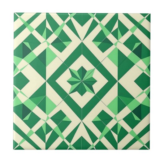 Emerald Green Geometric Star Pattern Tegeltje (Voorkant)