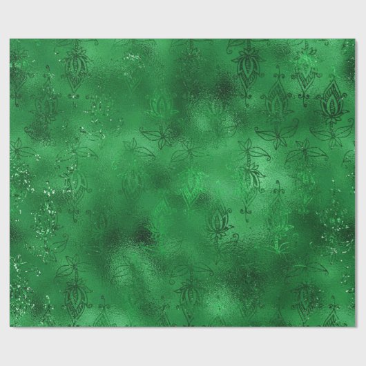 Emerald Green Glam Damask Pattern Cadeaupapier (Vlak)