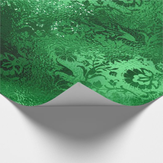 Emerald Green Glam Damask Pattern Cadeaupapier (Hoek)