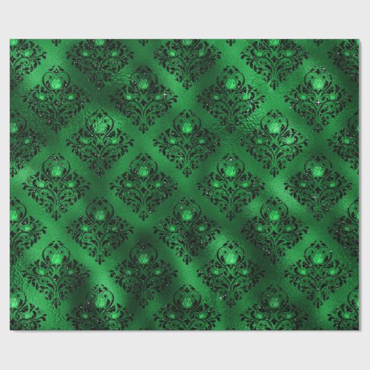 Emerald Green Glam Damask Roos Patroon Cadeaupapier (Vlak)