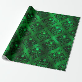 Emerald Green Glam Damask Roos Patroon Cadeaupapier