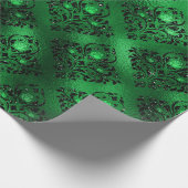 Emerald Green Glam Damask Roos Patroon Cadeaupapier (Hoek)