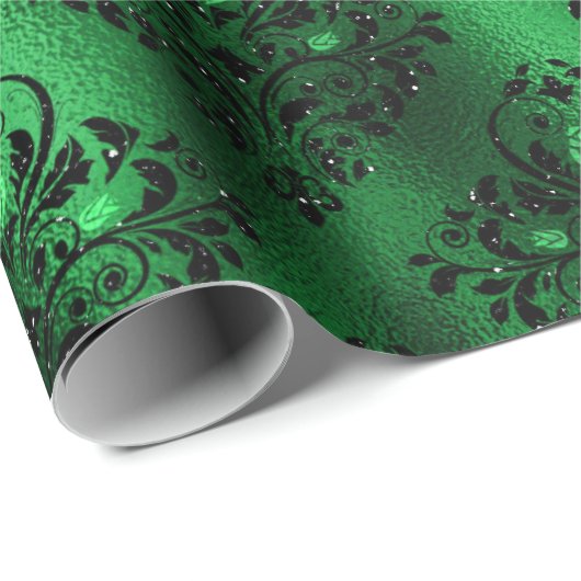 Emerald Green Glam Damask Roos Patroon Cadeaupapier (Rol Hoek)