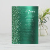 Emerald Green Glam Glitter Script Wedding Menu (Staand voorkant)