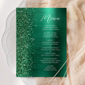 Emerald Green Glam Glitter Script Wedding Menu