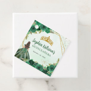 Emerald Green Glam Gold Floral Princess Tiara Bedankjes Labels