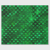 Emerald Green Glam Hearts Pattern Cadeaupapier (Vlak)