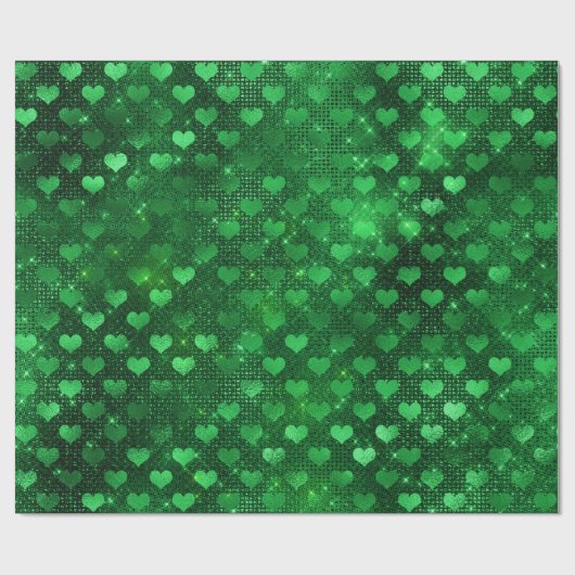 Emerald Green Glam Hearts Pattern Cadeaupapier (Vlak)