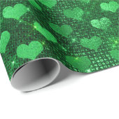 Emerald Green Glam Hearts Pattern Cadeaupapier (Rol Hoek)