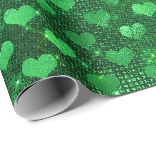 Emerald Green Glam Hearts Pattern Cadeaupapier (Rol Hoek)