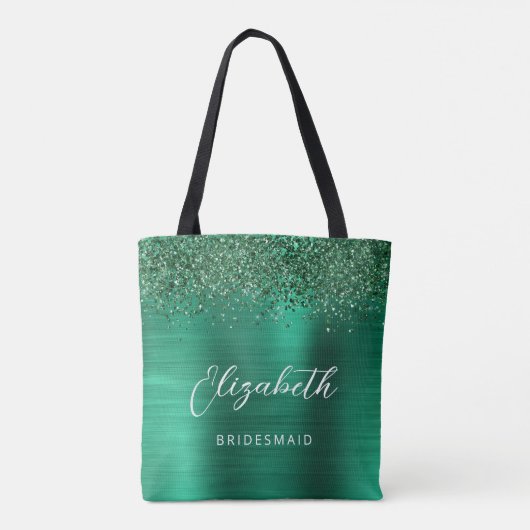Emerald Green Glam Metallic Script Bridesmaid Tote Bag (Achterkant)