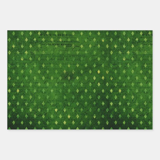  Emerald Green Glimmer Grunge Damask Script Inpakpapier Vel (Voorkant 3)
