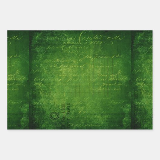 Emerald Green Glimmer Grunge Damask Script Inpakpapier Vel (Voorkant 2)