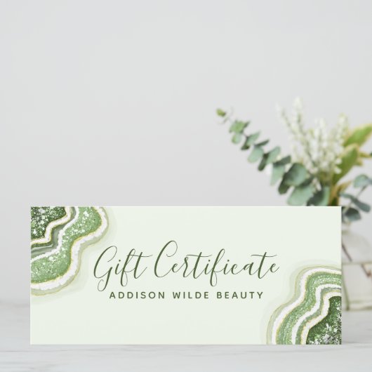Emerald Green Glitter Agate Geode Gift Certificate (Staand voorkant)
