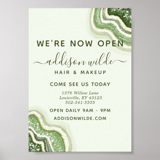 Emerald Green Glitter Agate Geode Luxe Business Poster (Voorkant)