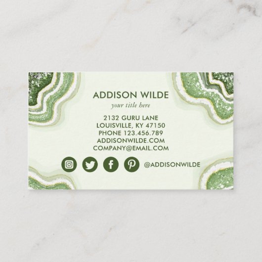 Emerald Green Glitter Agate Geode Luxe Chic Visitekaartje (Achterkant)