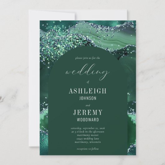 Emerald Green Glitter Arch Wedding Kaart (Voorkant)