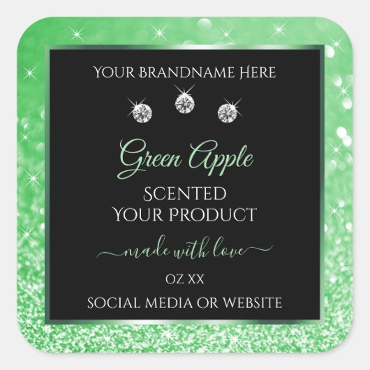 Emerald Green Glitter Black Product Label Diamonds (Voorkant)