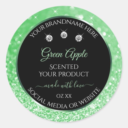 Emerald Green Glitter Black Product Label Diamonds (Voorkant)