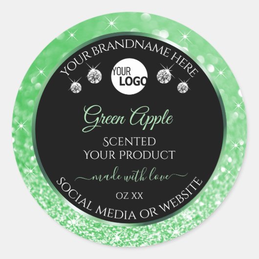 Emerald Green Glitter Black Product Labels Logo (Voorkant)