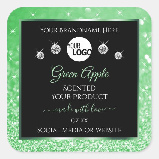 Emerald Green Glitter Black Product Labels Logo (Voorkant)