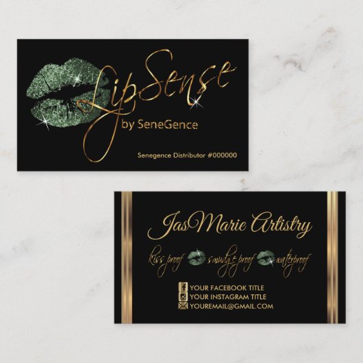 Emerald Green Glitter en Gold Lips Visitekaartje (Voorkant / Achterkant)