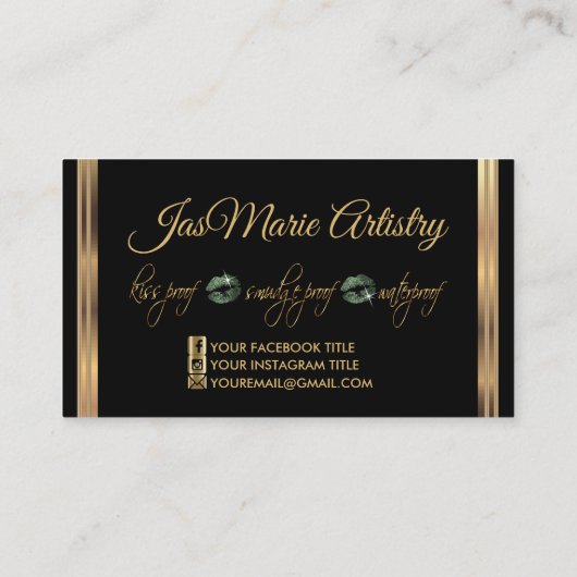 Emerald Green Glitter en Gold Lips Visitekaartje (Achterkant)