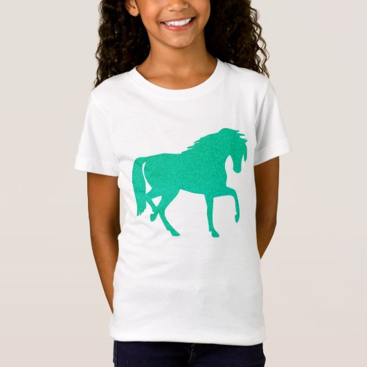 Emerald Green Glitter Horse Girls T-shirt (Voorkant)