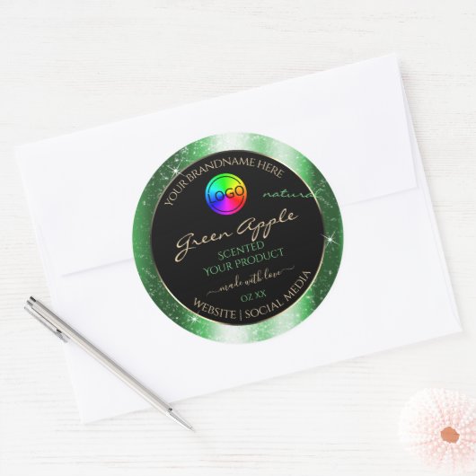 Emerald Green Glitter Lijst Product Label en Logo (Envelop)
