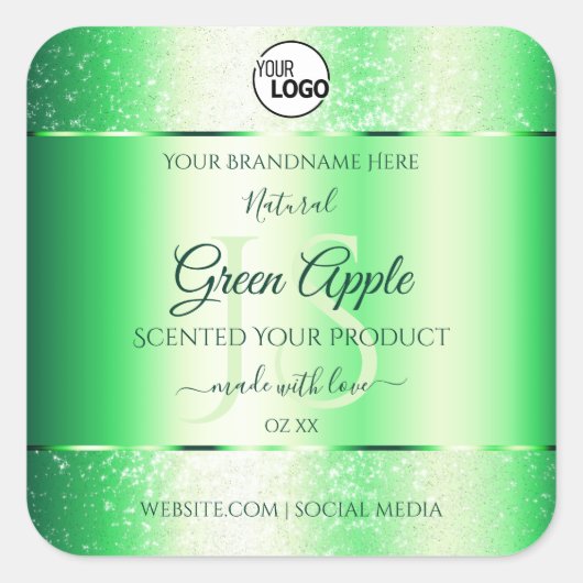 Emerald Green Glitter Product Labels Monogram Logo (Voorkant)