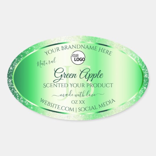 Emerald Green Glitter Product Labels Monogram Logo (Voorkant)