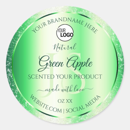 Emerald Green Glitter Product Labels Monogram Logo (Voorkant)