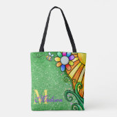 Emerald Green Glitter Whimsy Flower Sunshine Bee Tote Bag (Achterkant)