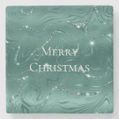 Emerald Green Glitzy Marble Kerstmis Stenen Onderzetter (Voorkant)