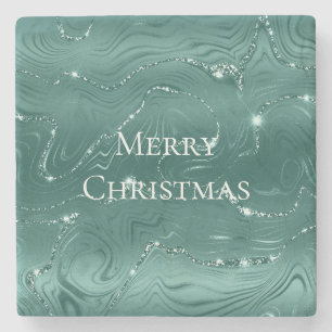 Emerald Green Glitzy Marble Kerstmis Stenen Onderzetter