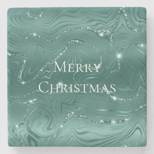 Emerald Green Glitzy Marble Kerstmis Stenen Onderzetter (Voorkant)