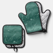 Emerald Green Glitzy Marble Ovenwant & Pannenlap Set (Voorkant / Achterkant)