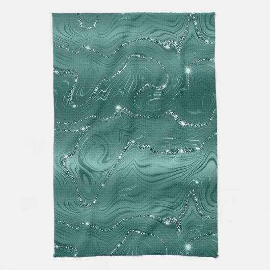 Emerald Green Glitzy Marble Theedoek (Verticaal)