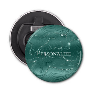 Emerald Green Glitzy Marmer Gepersonaliseerd Button Flesopener
