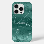 Emerald Green Glitzy Marmer Gepersonaliseerd Case-Mate iPhone Case (Achterkant)