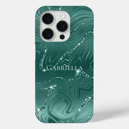 Emerald Green Glitzy Marmer Gepersonaliseerd Case-Mate iPhone Case (Achterkant)