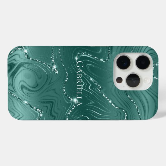 Emerald Green Glitzy Marmer Gepersonaliseerd Case-Mate iPhone Case (Achterkant (horizontaal))