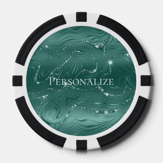 Emerald Green Glitzy Marmer Gepersonaliseerd Poker Chips (Voorkant)